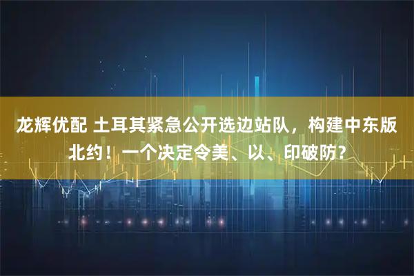 龙辉优配 土耳其紧急公开选边站队，构建中东版北约！一个决定令美、以、印破防？